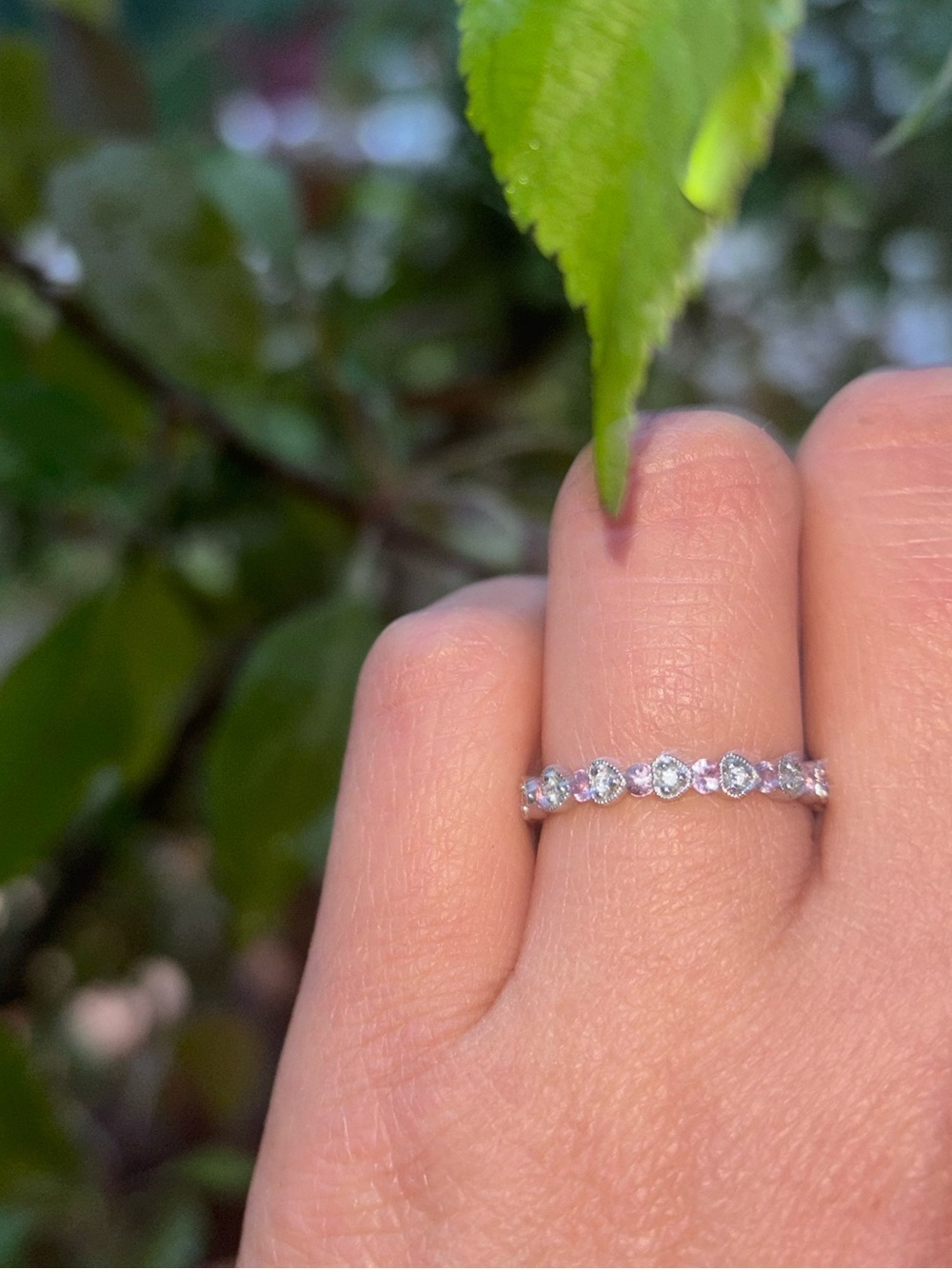 Diamond and Pink Stone 18K White Gold Eternity Ring